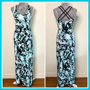 Bebe Logo Maxi Dress in Twilight Marble 2 Print